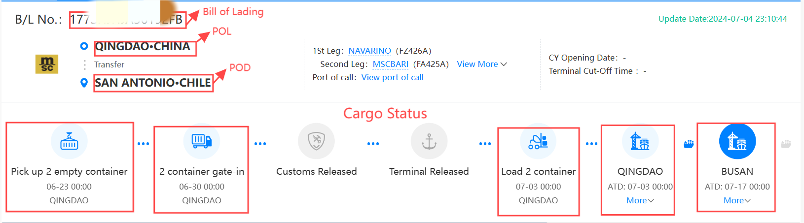 MSC Container Tracking Interface